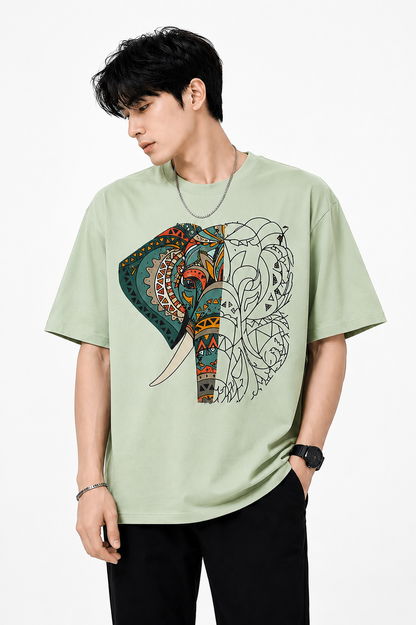 Attitude Men's Graphic Printed Elephant T-Shirt | Water Splash Wildlife Art Design | Premium Cotton Black Casual Round Neck Tee for Men