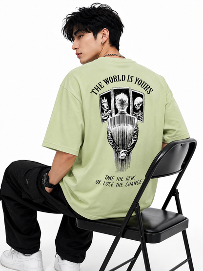 Attitude Men World Is Yours Printed Oversized Black Tee | Anime T Shirt | Baggy T Shirt