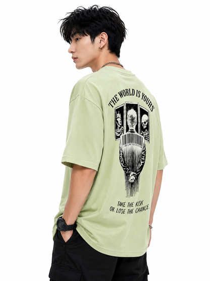 Attitude Men World Is Yours Printed Oversized Black Tee | Anime T Shirt | Baggy T Shirt