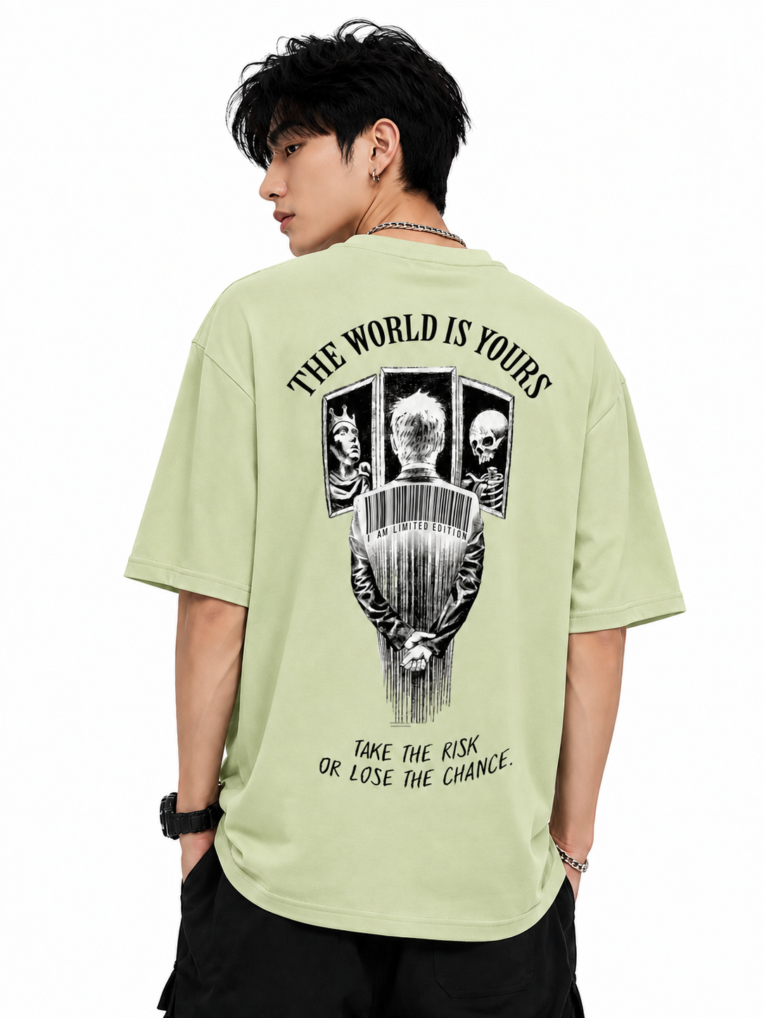 Attitude Men World Is Yours Printed Oversized Black Tee | Anime T Shirt | Baggy T Shirt