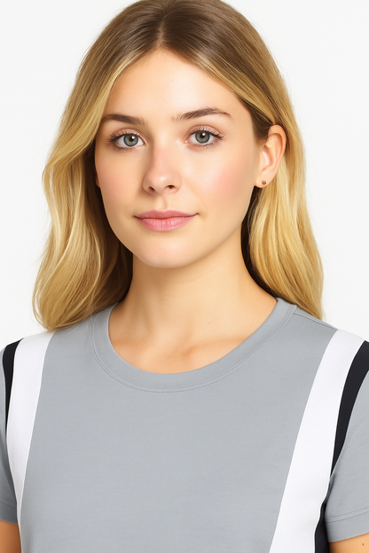 Attitude Start Of Fashion Women’s Grey & White Color Block Cotton T-Shirt – Regular Fit Casual Tee