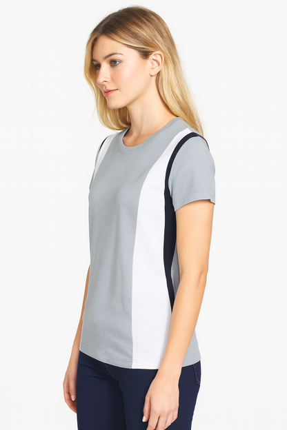 Attitude Start Of Fashion Women’s Grey & White Color Block Cotton T-Shirt – Regular Fit Casual Tee