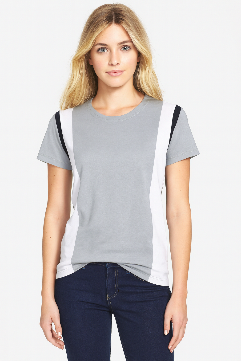 Attitude Start Of Fashion Women’s Grey & White Color Block Cotton T-Shirt – Regular Fit Casual Tee