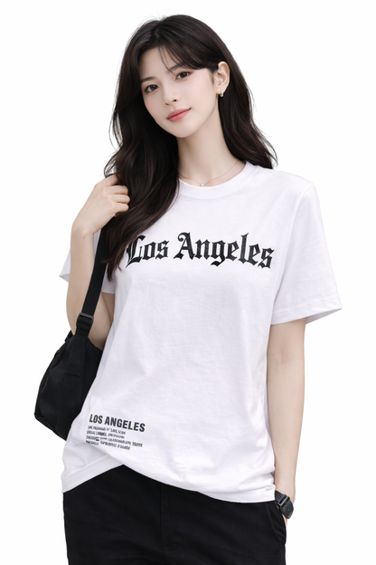 Attitude Start of Fashion Women’s White Los Angeles Graphic Round Neck T-Shirt
