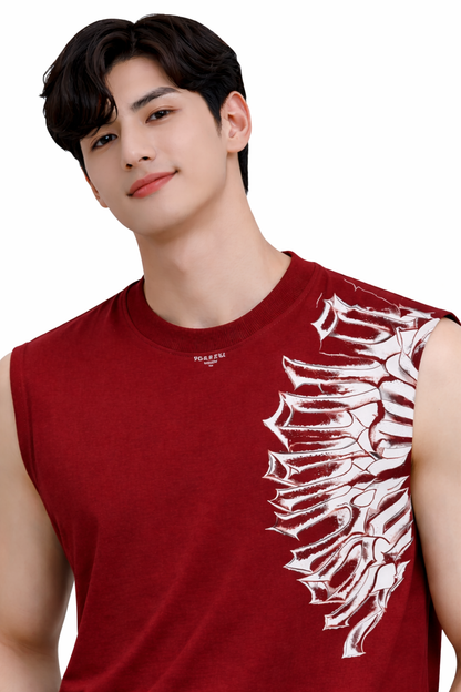 Attitude Start of Fashion Men Maroon Graphic Print Sleeveless Cotton T-Shirt