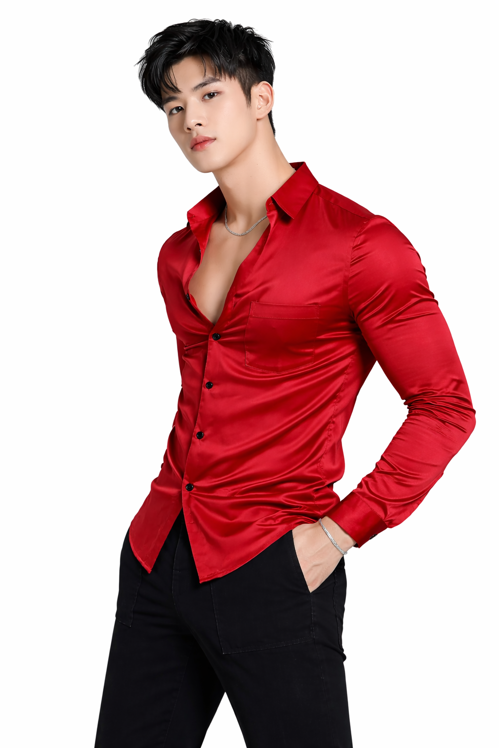 Attitude Start of Fashion Men’s Premium Red Satin Slim Fit Shirt – Full Sleeve Party Wear