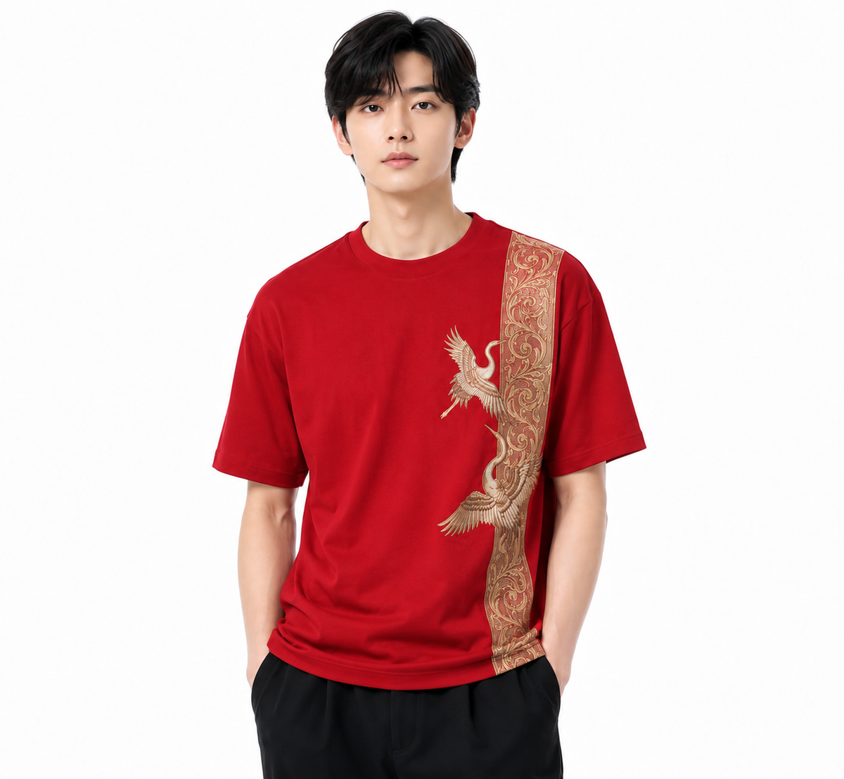 Attitude Men Bird Fly Printed Oversized Fit Cotton T- Shirt