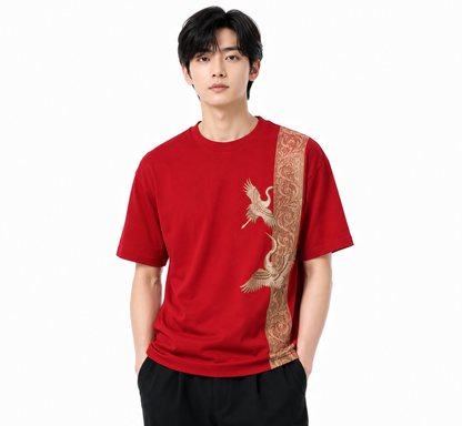 Attitude Men Bird Fly Printed Oversized Fit Cotton T- Shirt