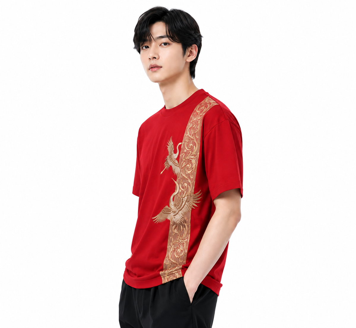 Attitude Men Bird Fly Printed Oversized Fit Cotton T- Shirt