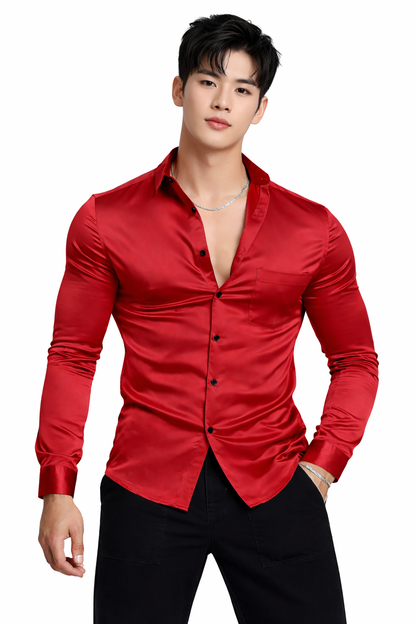 Attitude Start of Fashion Men’s Premium Red Satin Slim Fit Shirt – Full Sleeve Party Wear