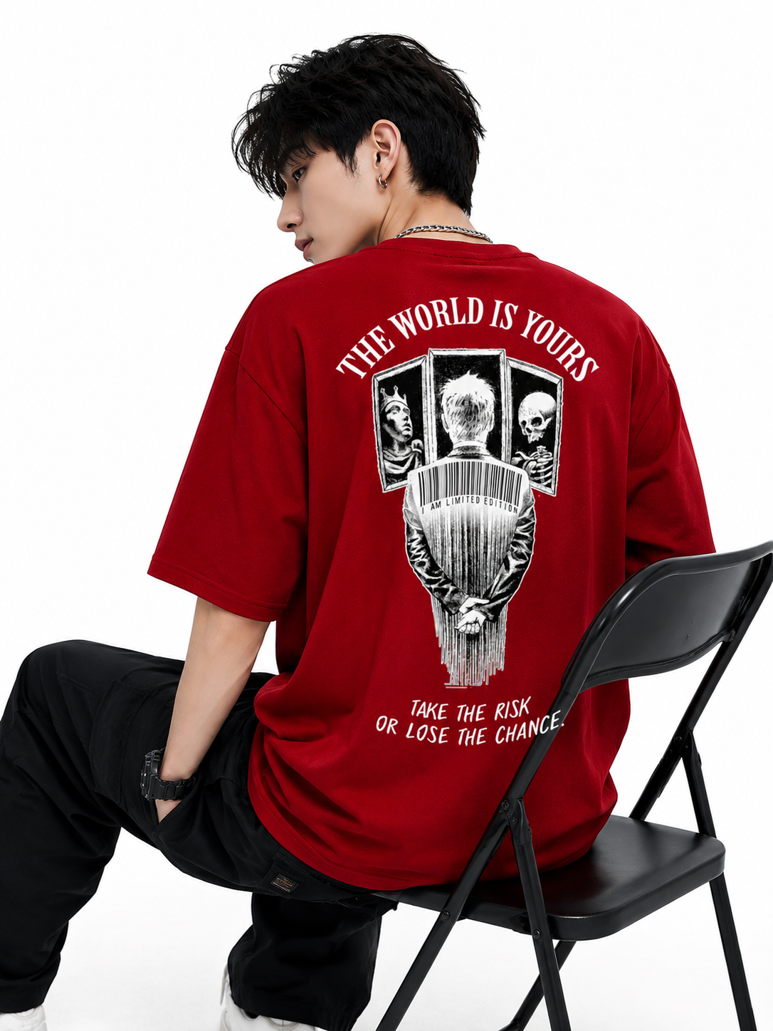 Attitude Men World Is Yours Printed Oversized Black Tee | Anime T Shirt | Baggy T Shirt