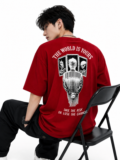 Attitude Men World Is Yours Printed Oversized Black Tee | Anime T Shirt | Baggy T Shirt