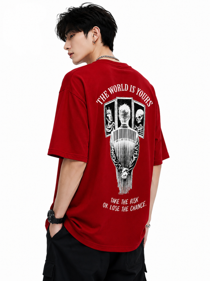 Attitude Men World Is Yours Printed Oversized Black Tee | Anime T Shirt | Baggy T Shirt