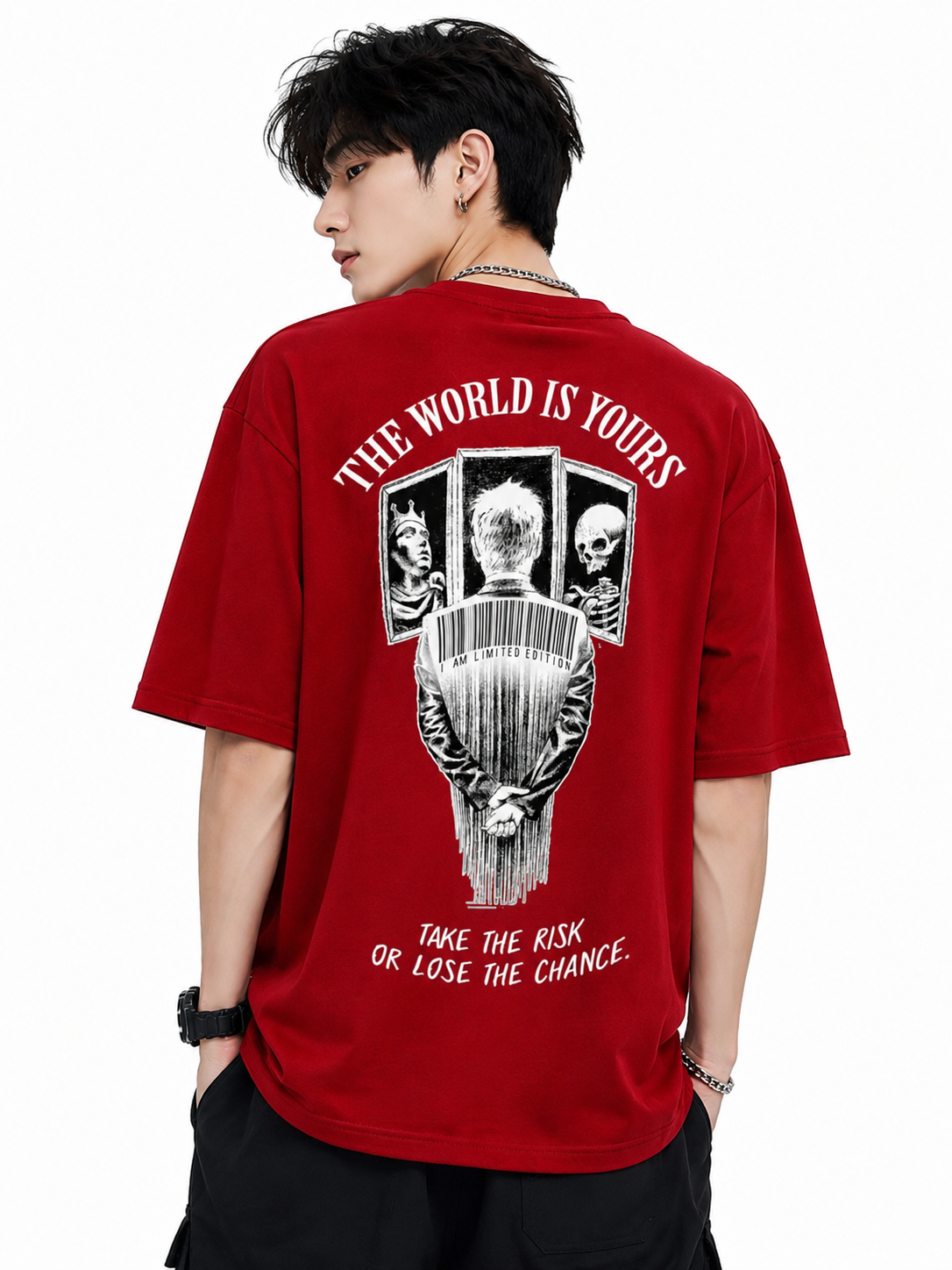 Attitude Men World Is Yours Printed Oversized Black Tee | Anime T Shirt | Baggy T Shirt