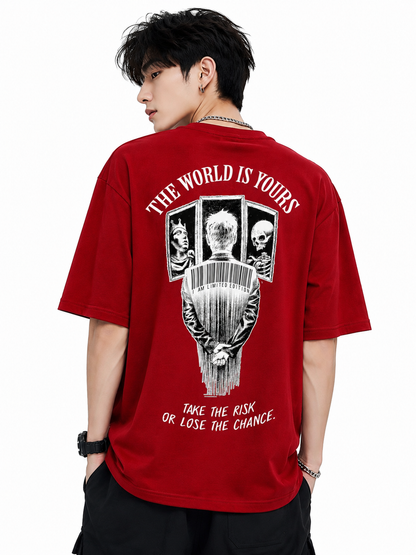 Attitude Men World Is Yours Printed Oversized Black Tee | Anime T Shirt | Baggy T Shirt