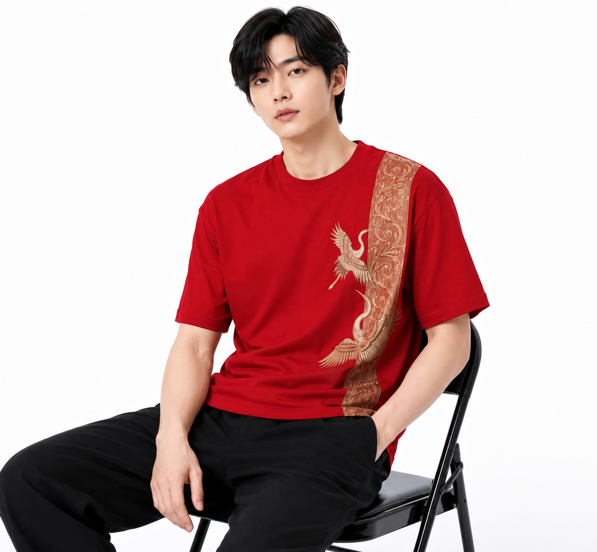 Attitude Men Bird Fly Printed Oversized Fit Cotton T- Shirt