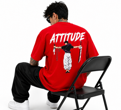 Attitude Oversized Anime Graphic T-Shirt for Men | Cotton Printed Tee Japanese Streetwear Style
