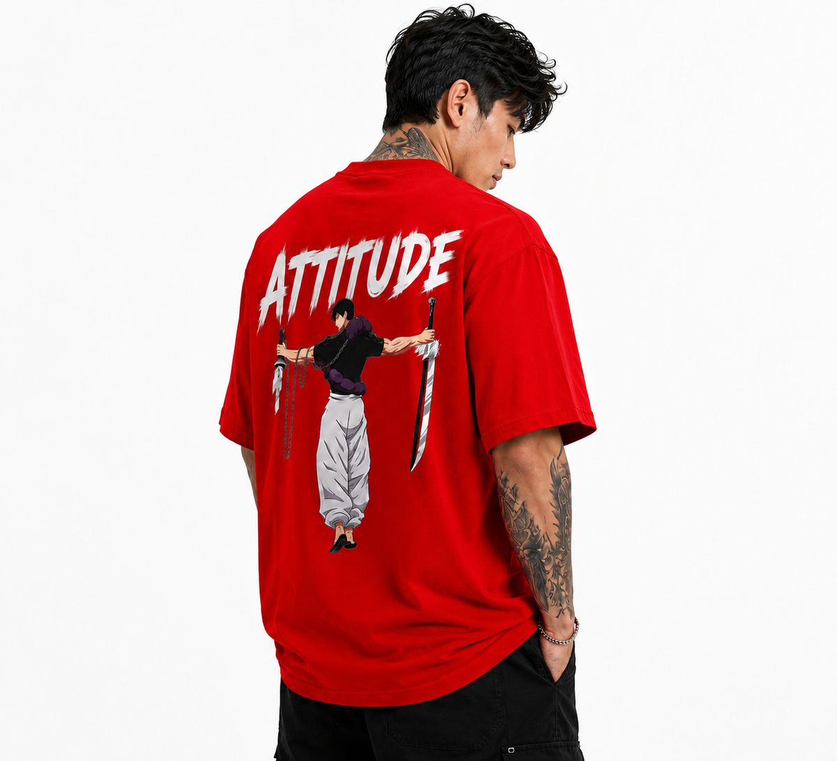 Attitude Oversized Anime Graphic T-Shirt for Men | Cotton Printed Tee Japanese Streetwear Style