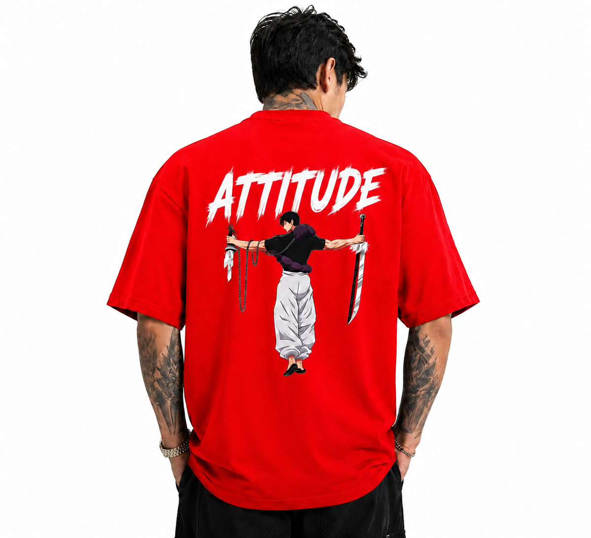 Attitude Oversized Anime Graphic T-Shirt for Men | Cotton Printed Tee Japanese Streetwear Style