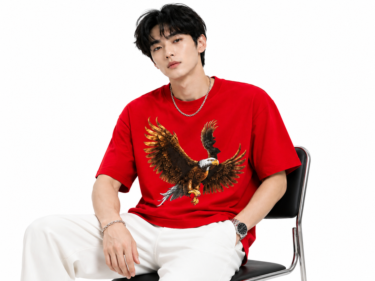 Attitude Eagle Graphic Oversized T-Shirt for Men