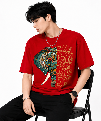 Attitude Men's Graphic Printed Elephant T-Shirt | Water Splash Wildlife Art Design | Premium Cotton Black Casual Round Neck Tee for Men