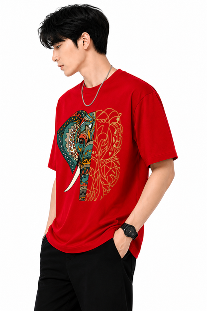 Attitude Men's Graphic Printed Elephant T-Shirt | Water Splash Wildlife Art Design | Premium Cotton Black Casual Round Neck Tee for Men