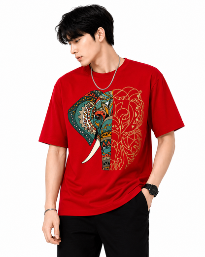 Attitude Men's Graphic Printed Elephant T-Shirt | Water Splash Wildlife Art Design | Premium Cotton Black Casual Round Neck Tee for Men