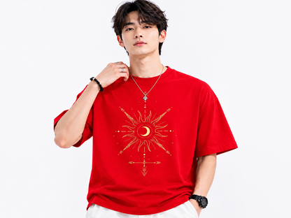 Attitude Men Sun Printed Crew Neck Oversized Fit Cotton T- Shirt