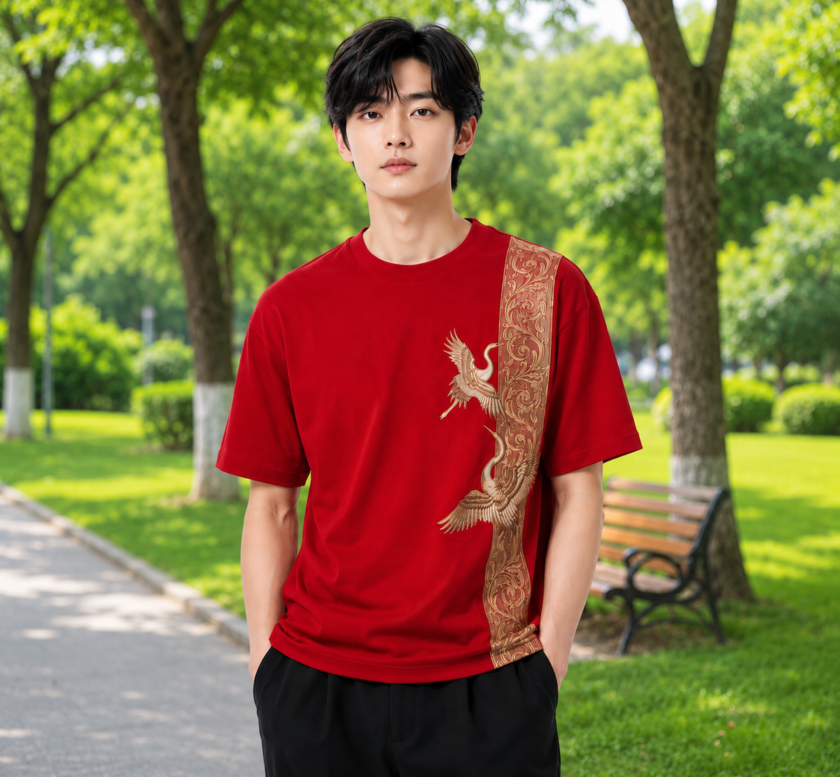 Attitude Men Bird Fly Printed Oversized Fit Cotton T- Shirt