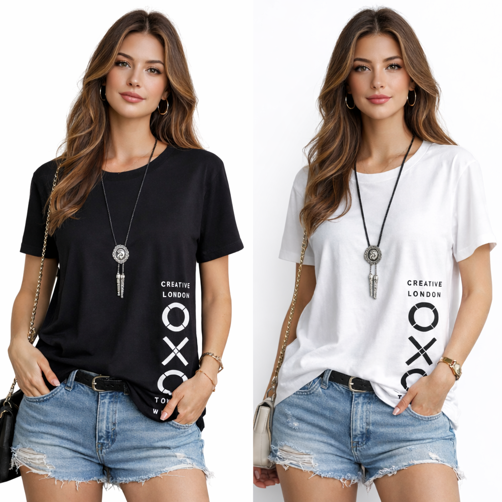 ATTITUDE START OF FASHION  Women’s Black & White Printed T-Shirt Combo – Creative London Style