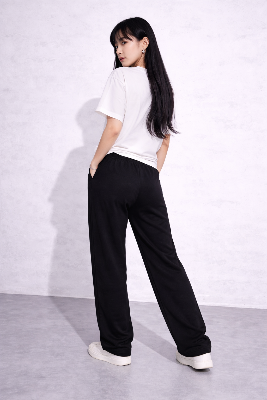 Attitude Start Of Fashion Black Skeleton Bone Print Loose Fit Sweatpants for Women