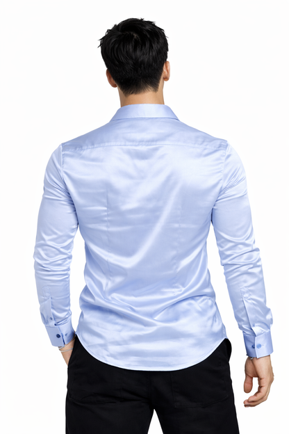 Attitude Start of Fashion Men’s Premium Sky Blue Satin Slim Fit Shirt – Full Sleeve Party Wear