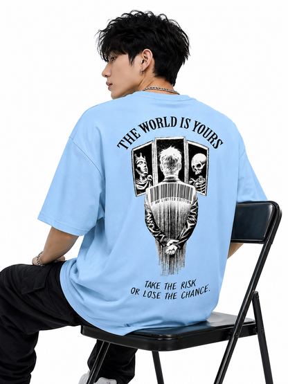 Attitude Men World Is Yours Printed Oversized Black Tee | Anime T Shirt | Baggy T Shirt