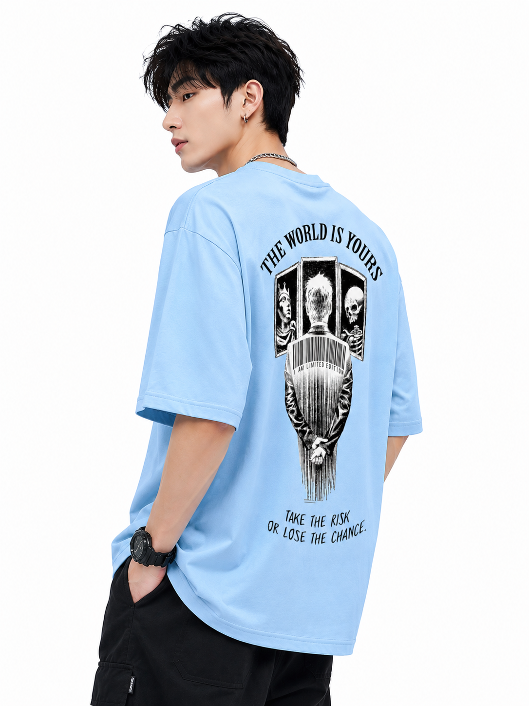 Attitude Men World Is Yours Printed Oversized Black Tee | Anime T Shirt | Baggy T Shirt