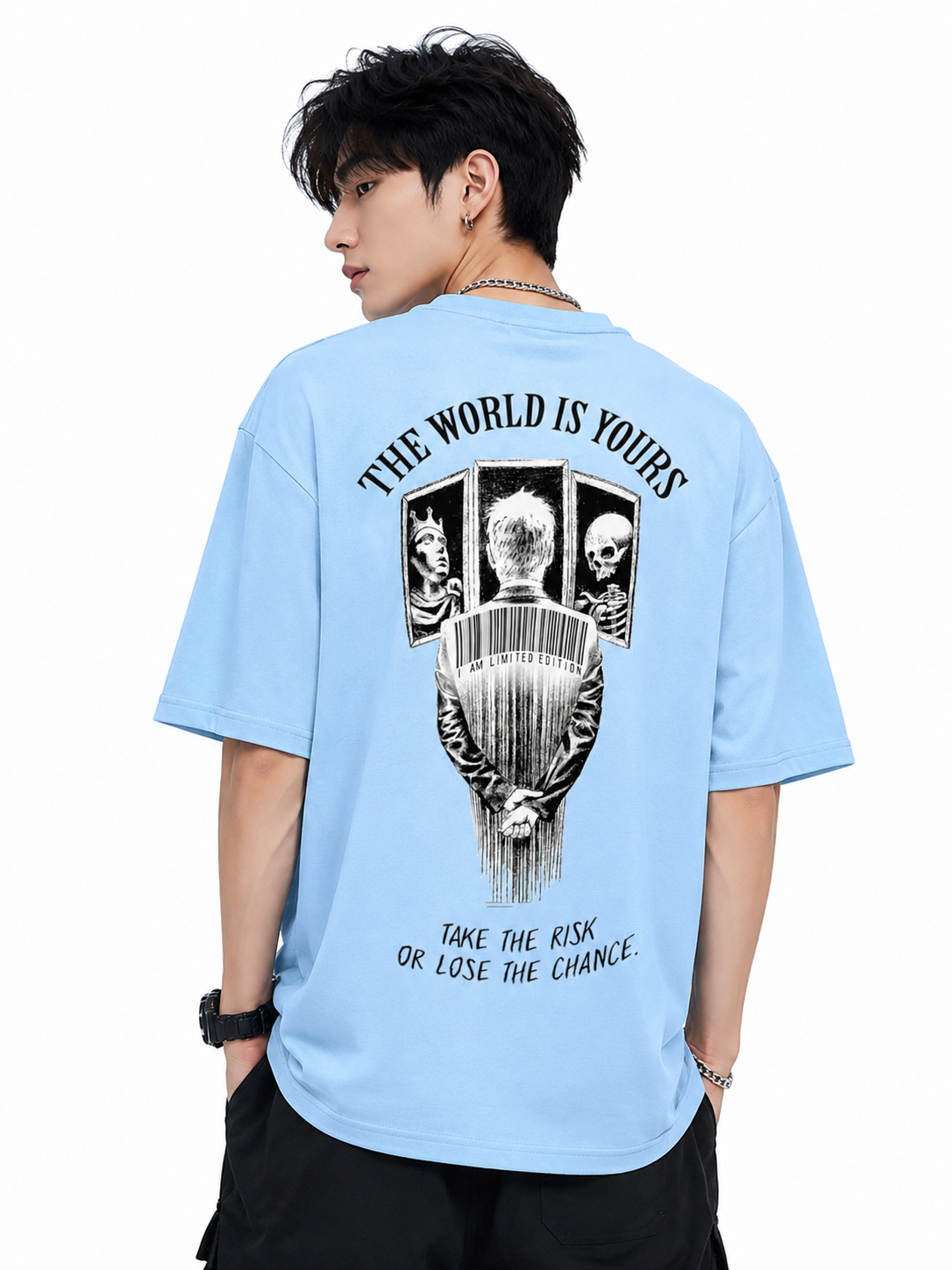 Attitude Men World Is Yours Printed Oversized Black Tee | Anime T Shirt | Baggy T Shirt
