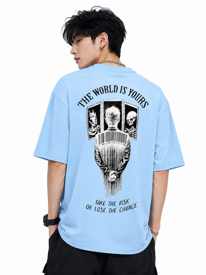 Attitude Men World Is Yours Printed Oversized Black Tee | Anime T Shirt | Baggy T Shirt