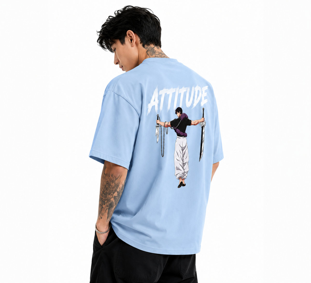 Attitude Oversized Anime Graphic T-Shirt for Men | Cotton Printed Tee Japanese Streetwear Style