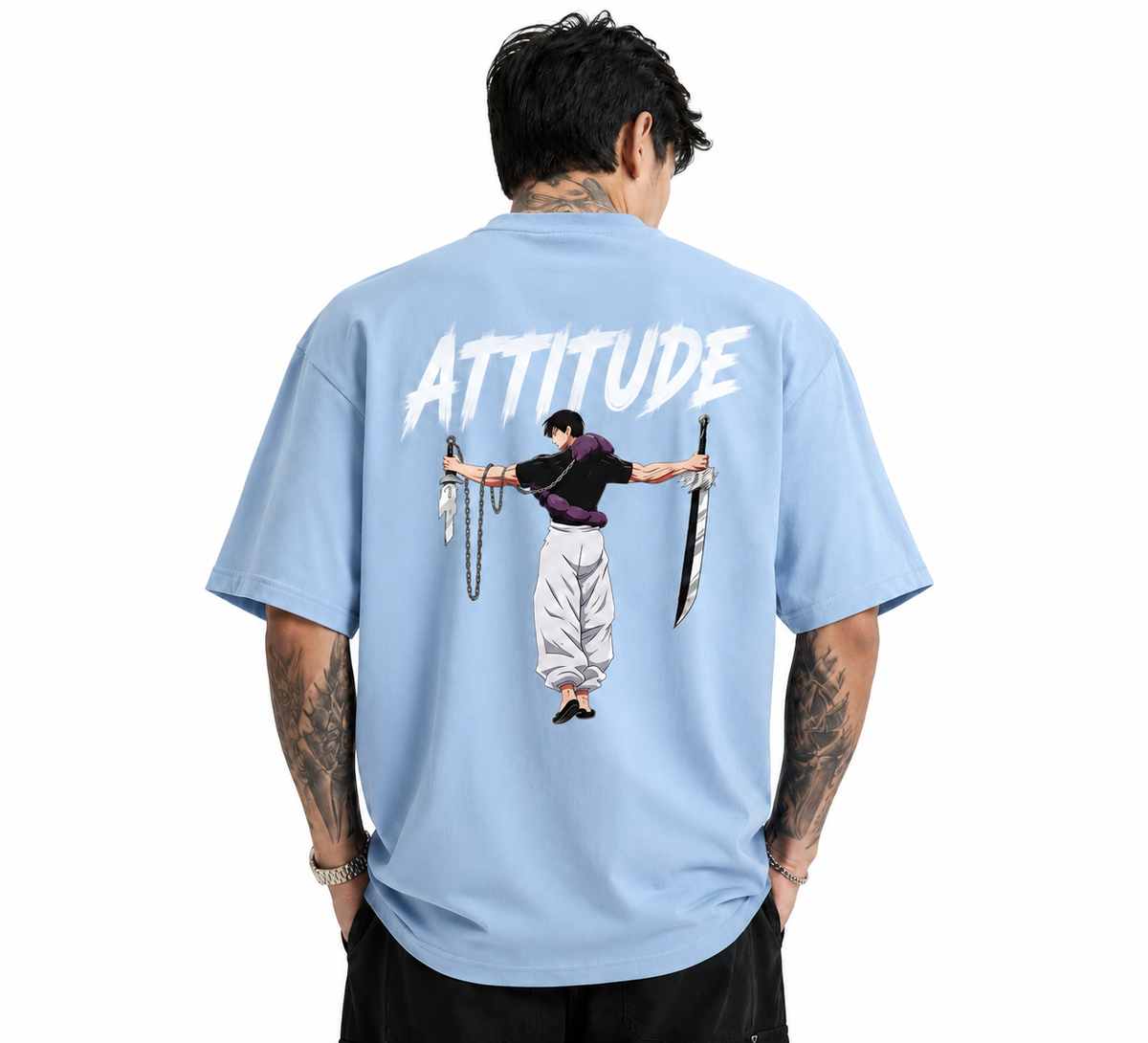Attitude Oversized Anime Graphic T-Shirt for Men | Cotton Printed Tee Japanese Streetwear Style