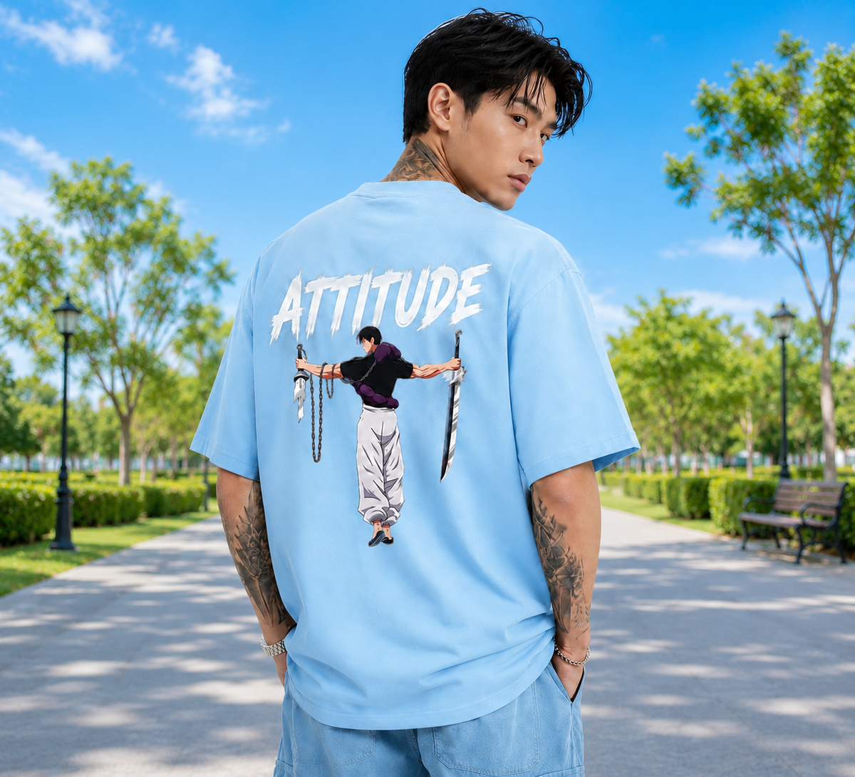 Attitude Oversized Anime Graphic T-Shirt for Men | Cotton Printed Tee Japanese Streetwear Style