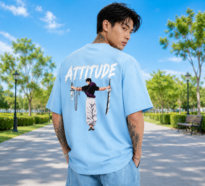 Attitude Oversized Anime Graphic T-Shirt for Men | Cotton Printed Tee Japanese Streetwear Style