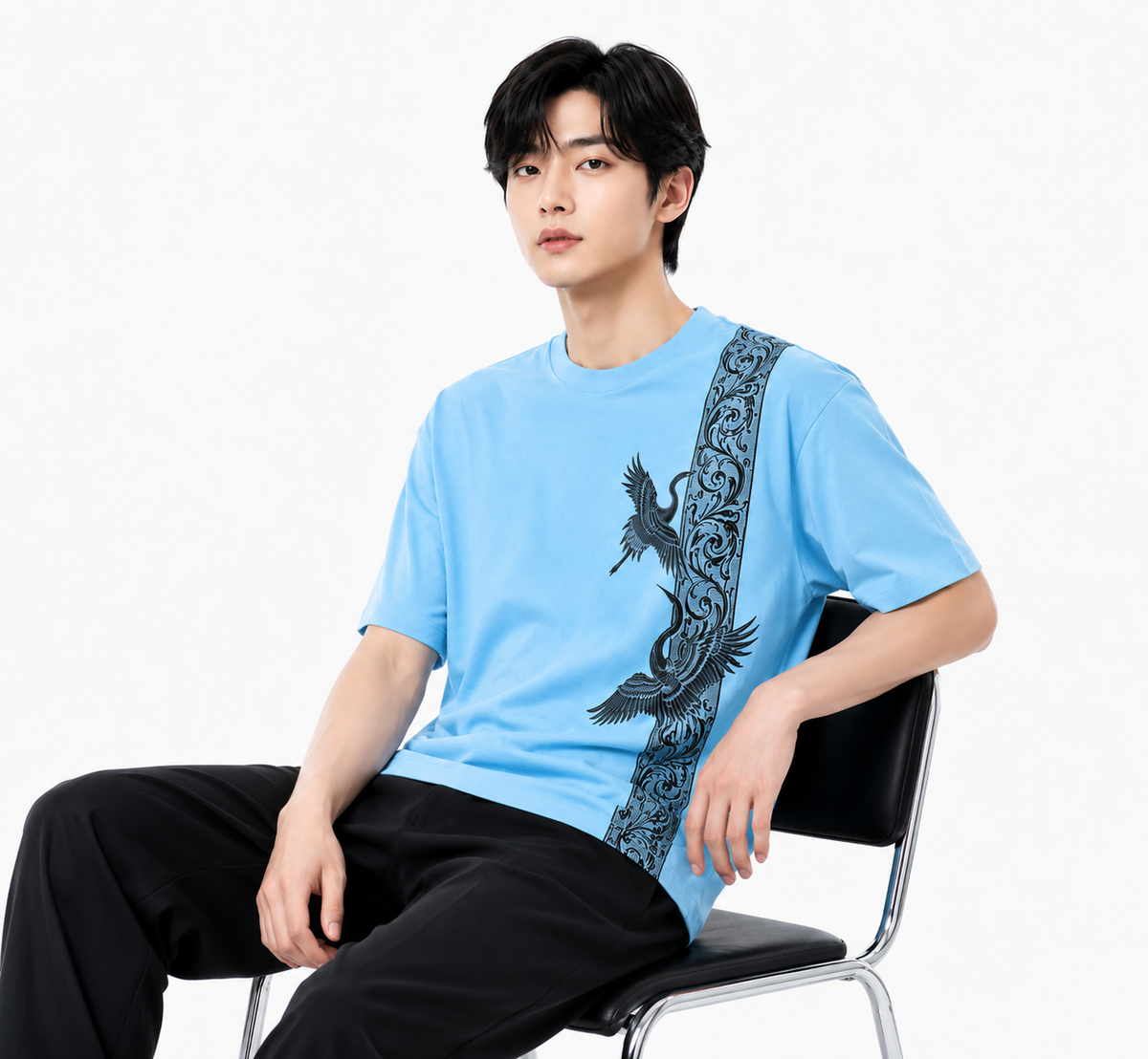 Attitude Men Bird Fly Printed Oversized Fit Cotton T- Shirt
