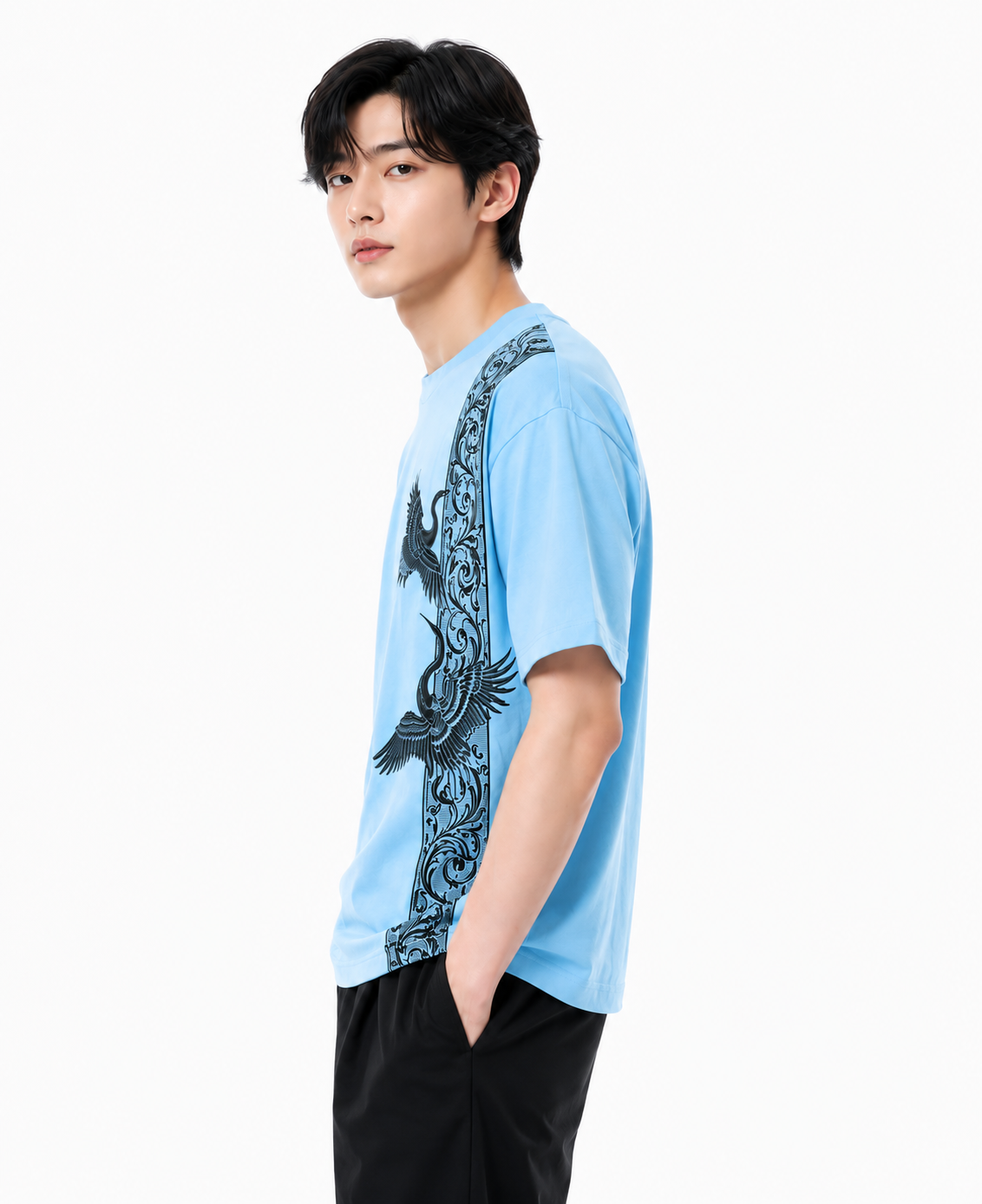 Attitude Men Bird Fly Printed Oversized Fit Cotton T- Shirt