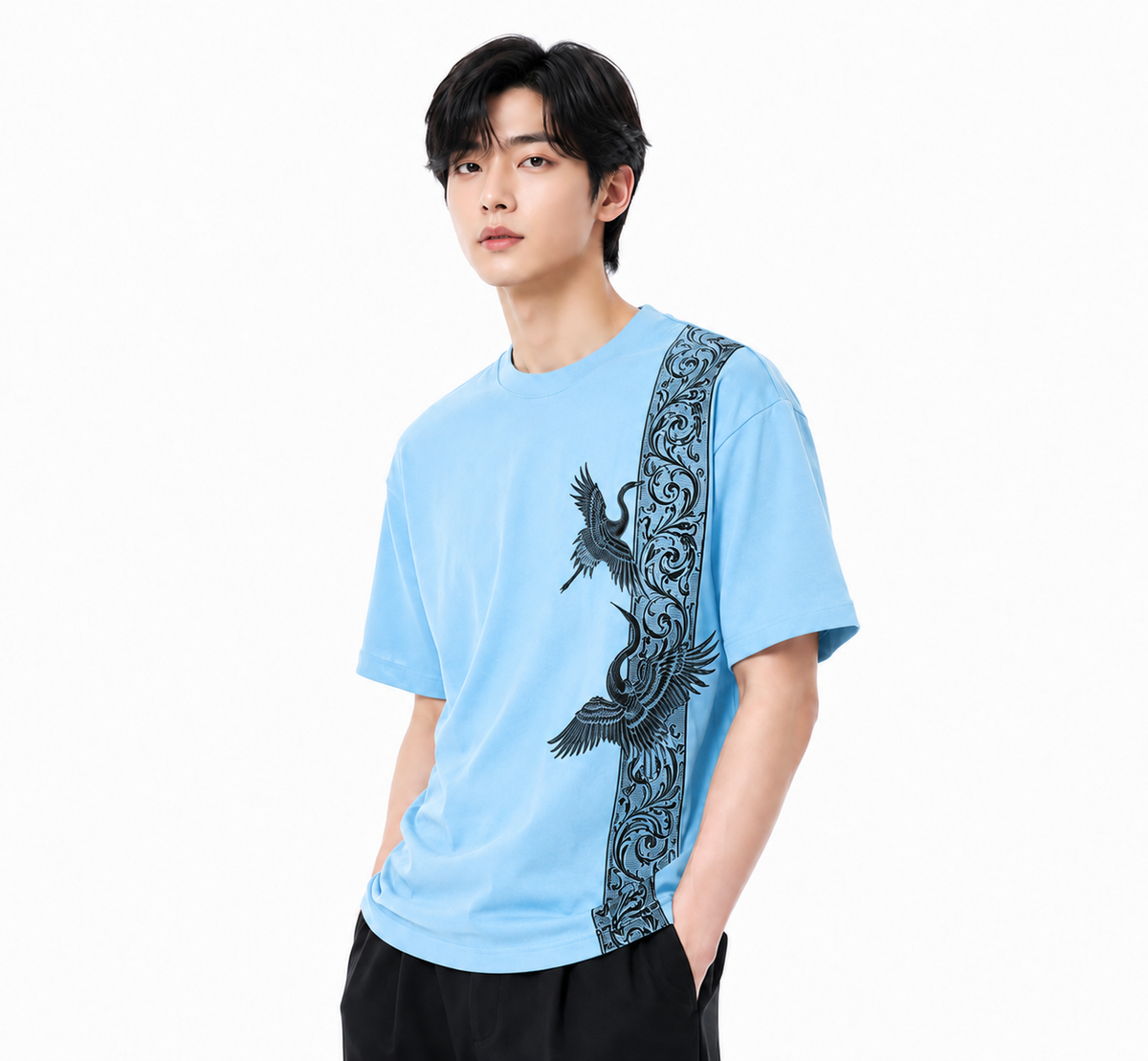 Attitude Men Bird Fly Printed Oversized Fit Cotton T- Shirt