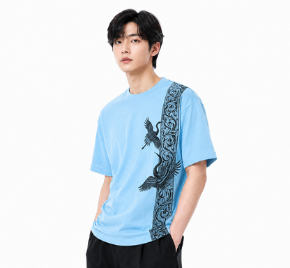Attitude Men Bird Fly Printed Oversized Fit Cotton T- Shirt