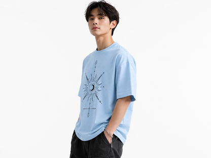 Attitude Men Sun Printed Crew Neck Oversized Fit Cotton T- Shirt