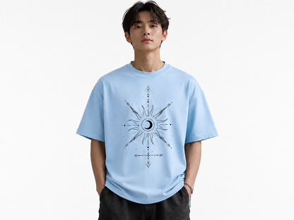 Attitude Men Sun Printed Crew Neck Oversized Fit Cotton T- Shirt