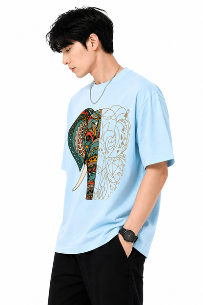 Attitude Men's Graphic Printed Elephant T-Shirt | Water Splash Wildlife Art Design | Premium Cotton Black Casual Round Neck Tee for Men