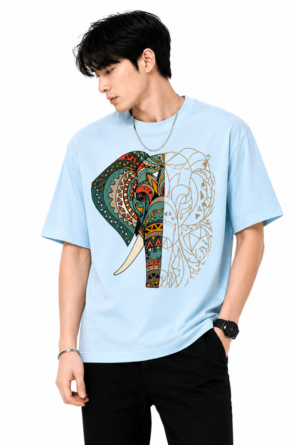 Attitude Men's Graphic Printed Elephant T-Shirt | Water Splash Wildlife Art Design | Premium Cotton Black Casual Round Neck Tee for Men