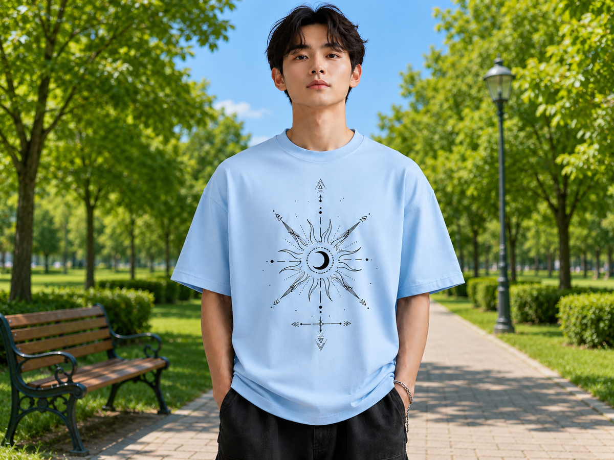 Attitude Men Sun Printed Crew Neck Oversized Fit Cotton T- Shirt
