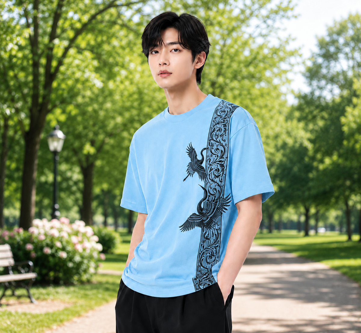 Attitude Men Bird Fly Printed Oversized Fit Cotton T- Shirt